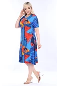 Melsay Butik Sax Balık Desen Kısa Kollu Büyük Beden Midi Elbise - 3