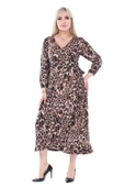 Melsay Butik Kruvaze Yaka Leopar Desen Anvelop Midi Elbise thumbnail 1
