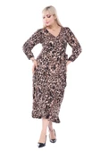 Melsay Butik Kruvaze Yaka Leopar Desen Anvelop Midi Elbise thumbnail 3