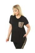 Melsay Butik Siyah Leopar Cep Büyük Beden Kadın Kapri Takımı - 6