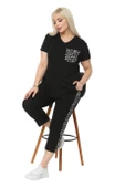 Melsay Butik Siyah Kareli Cep Büyük Beden Kadın Kapri Takımı - 5