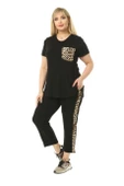 Melsay Butik Siyah Leopar Cep Büyük Beden Kadın Kapri Takımı - 1