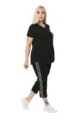 Melsay Butik Siyah Kareli Cep Büyük Beden Kadın Kapri Takımı - 3