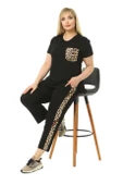 Melsay Butik Siyah Leopar Cep Büyük Beden Kadın Kapri Takımı - 5