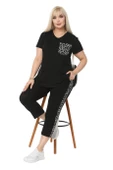 Melsay Butik Siyah Kareli Cep Büyük Beden Kadın Kapri Takımı - 2