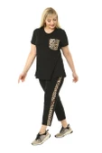 Melsay Butik Siyah Leopar Cep Büyük Beden Kadın Kapri Takımı - 3