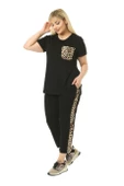 Melsay Butik Siyah Leopar Cep Büyük Beden Kadın Kapri Takımı - 2