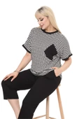 Melsay Butik Siyah Kazayağı Desen Çapraz Cep Detaylı Kapri Takım - 4