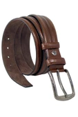 Kahverengi Suni Deri Desenli Model 3.5 cm.lik Klasik Kemer - 8013-52 thumbnail 1