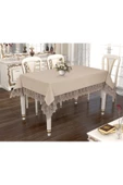 Fransız Dantelli Linen Mira Masa Örtüsü Cappuccino - 1