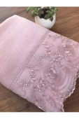 Ahmella Fransız Güpürlü Pudra Kadife Havlu 50&90 thumbnail 2
