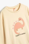 Koton Kız Bebek Dinozorlu Sweatshirt Bisiklet Yaka Uzun Kollu Şardonlu Pamuklu - 3