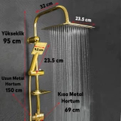 Robot Tepe Duş Seti Takımı Shower Yağmurlama Kare Banyo Masaj Duş Başlığı Sistemi Gold - 3