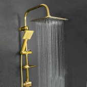 Robot Tepe Duş Seti Takımı Shower Yağmurlama Kare Banyo Masaj Duş Başlığı Sistemi Gold - 7