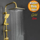Robot Tepe Duş Seti Takımı Shower Yağmurlama Kare Banyo Masaj Duş Başlığı Sistemi Gold - 1