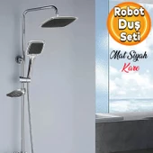 Robot Tepe Duş Seti Takımı Shower Yağmurlama Kare Banyo Masaj Duş Başlığı Sistemi Siyah Krom thumbnail 1