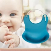 Mama Önlüğü Mavi Çocuk Bebek Mama Dökülme Engelleyici Bükülebilir Önlük - 1