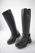 Muggo GİSELE Garantili Fermuarlı Kemer Detaylı Kadın Kışlık Çizme - 9