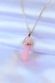 MuI MuI 316L Çelik Gold Renk Kristal Pembe Taş Model Kadın kolye - 1