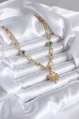 MuI MuI 316L Çelik Gold Renk Göz Model Zirkon Taş Nazar Boncuk Detay Kadın Kolye - 2