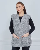 Kadın Kırçıllı Kazayağı Model Kalın Kışlık Örgü Cepli Triko Anne Yelek - 11