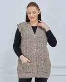 Kadın Kırçıllı Kazayağı Model Kalın Kışlık Örgü Cepli Triko Anne Yelek - 3