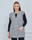 Kadın Kırçıllı Kazayağı Model Kalın Kışlık Örgü Cepli Triko Anne Yelek - 9