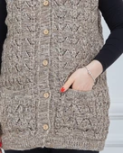 Kadın Kırçıllı Kazayağı Model Kalın Kışlık Örgü Cepli Triko Anne Yelek - 4