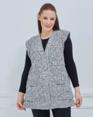 Kadın Kırçıllı Kazayağı Model Kalın Kışlık Örgü Cepli Triko Anne Yelek - 8