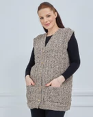 Kadın Kırçıllı Kazayağı Model Kalın Kışlık Örgü Cepli Triko Anne Yelek - 2