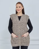 Kadın Kırçıllı Kazayağı Model Kalın Kışlık Örgü Cepli Triko Anne Yelek - 7