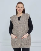 Kadın Kırçıllı Kazayağı Model Kalın Kışlık Örgü Cepli Triko Anne Yelek - 1