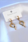 MuI MuI 316L Çelik Gold Renk Yılan Model Zirkon Taşlı Kadın Küpe - 1