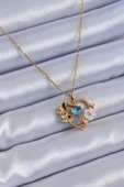 MuI MuI 316L Çelik Gold Renk Çiçek Kalp Model Nazar Boncuk Detay Kadın Kolye - 1