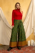 Düşük Bel Düğmeli Bol Paça Pantolon - 3