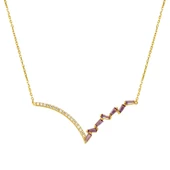 14 Ayar Mor Taşlı V Tarzı Altın Kolye thumbnail 1