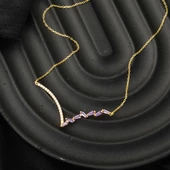 14 Ayar Mor Taşlı V Tarzı Altın Kolye thumbnail 5