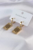 MuI MuI 316L Çelik Gold Renk Lotus İşleme Kadın Küpe - 1