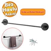 Vidalı Askılık Sağlam Askı Metal Siyah Bez Havlu Asma Askısı Aparatı 42 cm Banyo Lavabo thumbnail 1