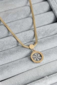 MuI MuI 316L Çelik Gold Renk İtalyan Zincir Model Gümüş Kar Tanesi Figür Kadın Kolye - 1