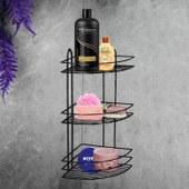 Banyo Duş Rafı Şampuanlık Köşelik Oval Siyah 3 Katlı Malzemelik Organizer Düzenleyici Mutfak Eşya Rafı thumbnail 4