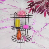 Banyo Duş Rafı Şampuanlık Köşelik Oval Siyah 3 Katlı Malzemelik Organizer Düzenleyici Mutfak Eşya Rafı thumbnail 3