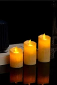 3lü Büyük Boy Titreyen Alevli Beyaz Led Mum Seti 10*8*6 cm - 2