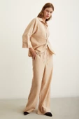 Yarasa Kol Keten Gömlek Bej thumbnail 2