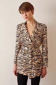 Düğmeli Kuşaklı Blazer Ceket Leopar - 5