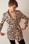 Düğmeli Kuşaklı Blazer Ceket Leopar - 3