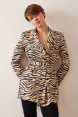 Düğmeli Kuşaklı Blazer Ceket Leopar - 1