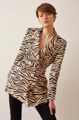 Düğmeli Kuşaklı Blazer Ceket Leopar - 2