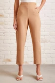 Düğme Detaylı Dar Paça Pantolon Bej thumbnail 4
