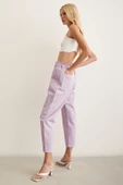 Beli Lastikli Düğme Kapalı Boyfriend Jean Mor - 4